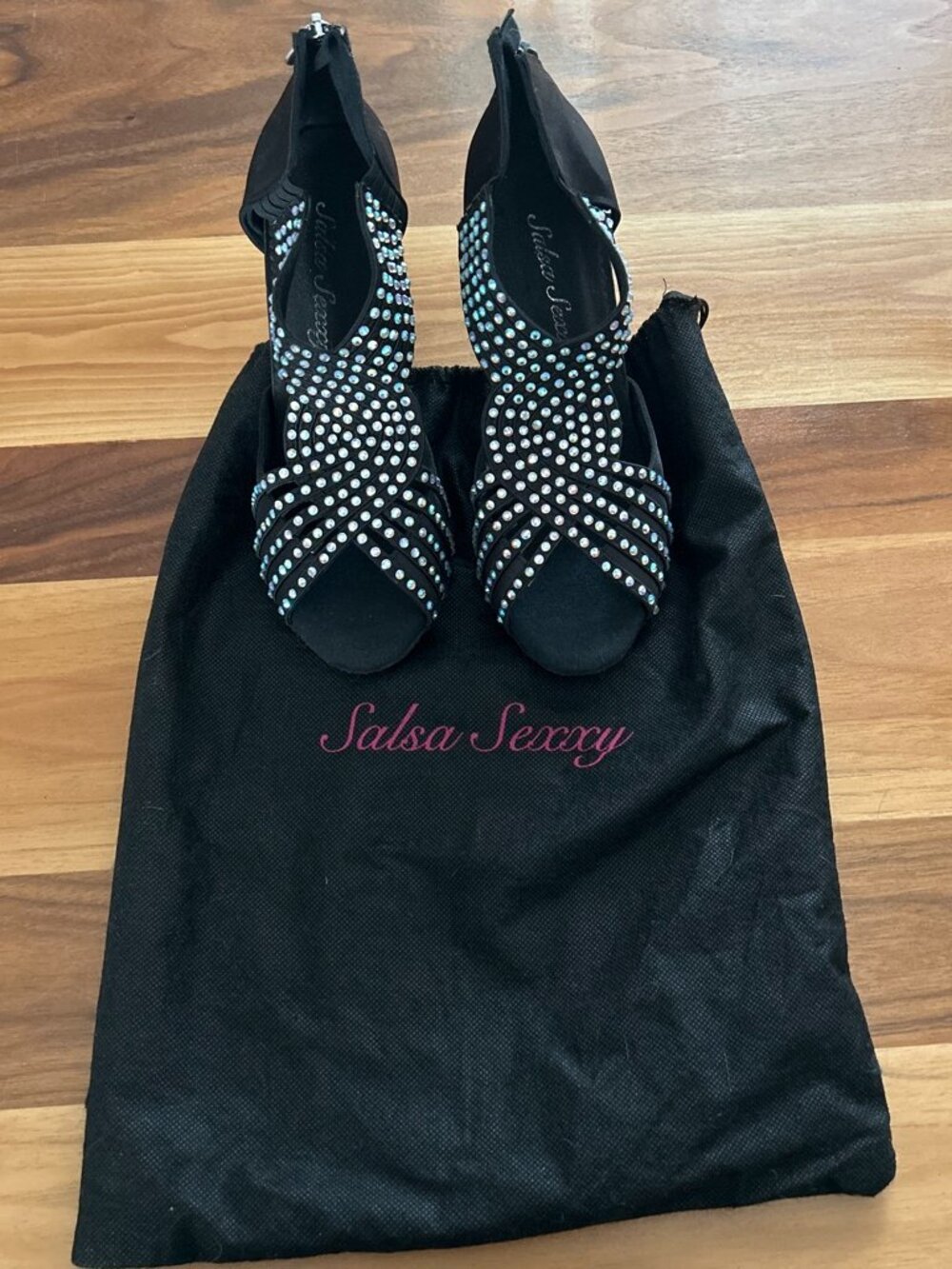 Black Satin Embellished Ballroom Dance Shoes Size 8